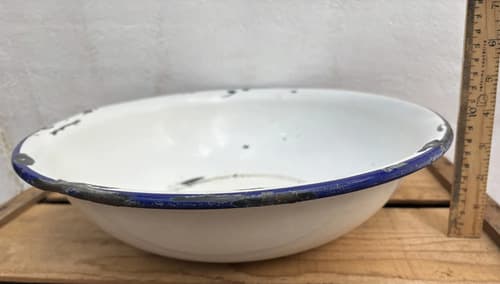 Antigua Palangana Peltre Blanco 1920-1950