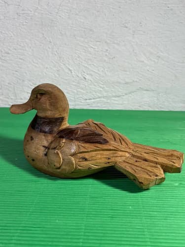 Antiguo Pato De Madera Rústico Tallado Madera