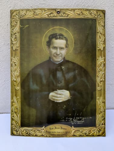 Antigua Lamina De San Juan Bosco Litografia Con Oracion