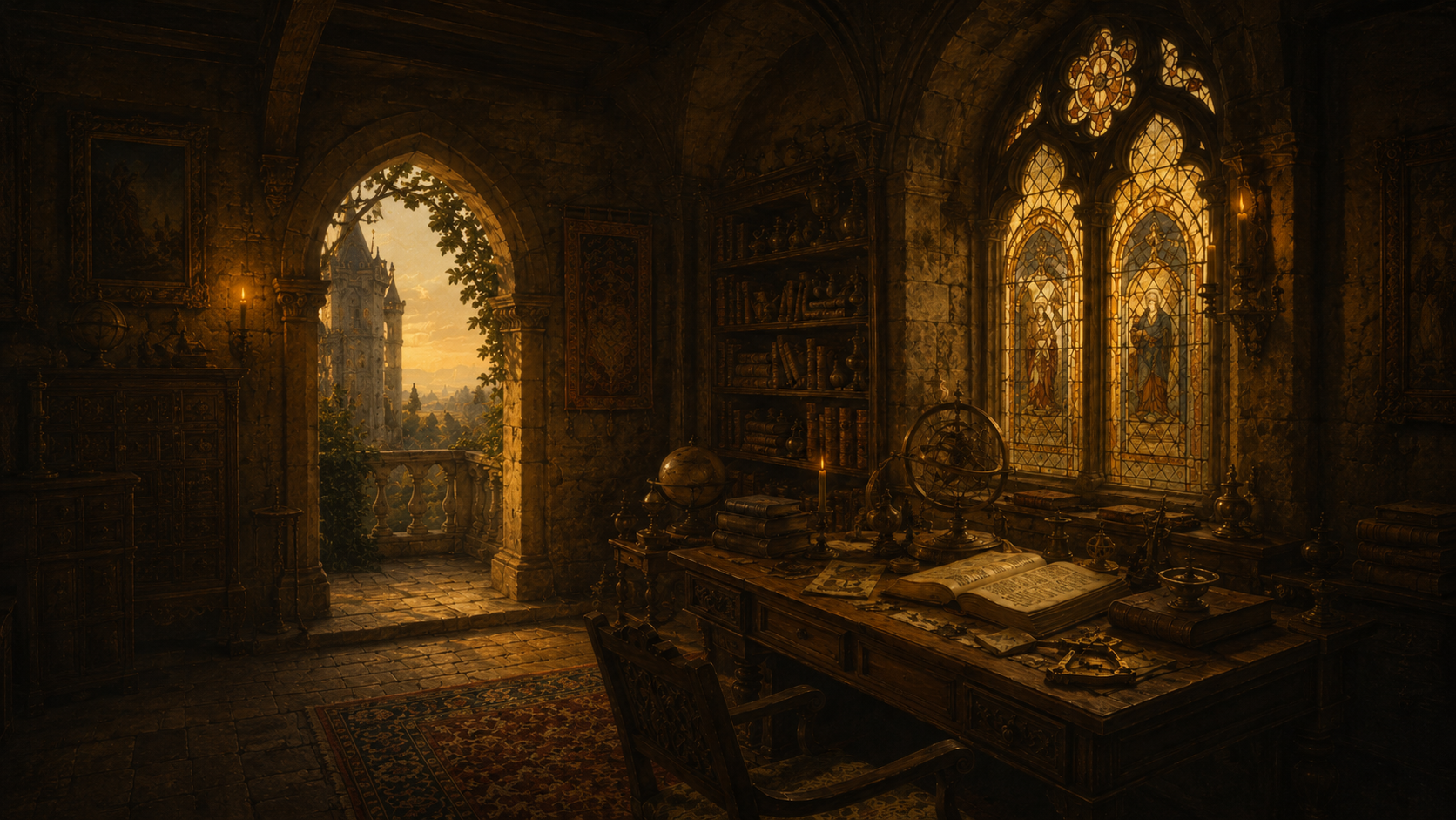 Escritorio con vitral — filosofía PIRI