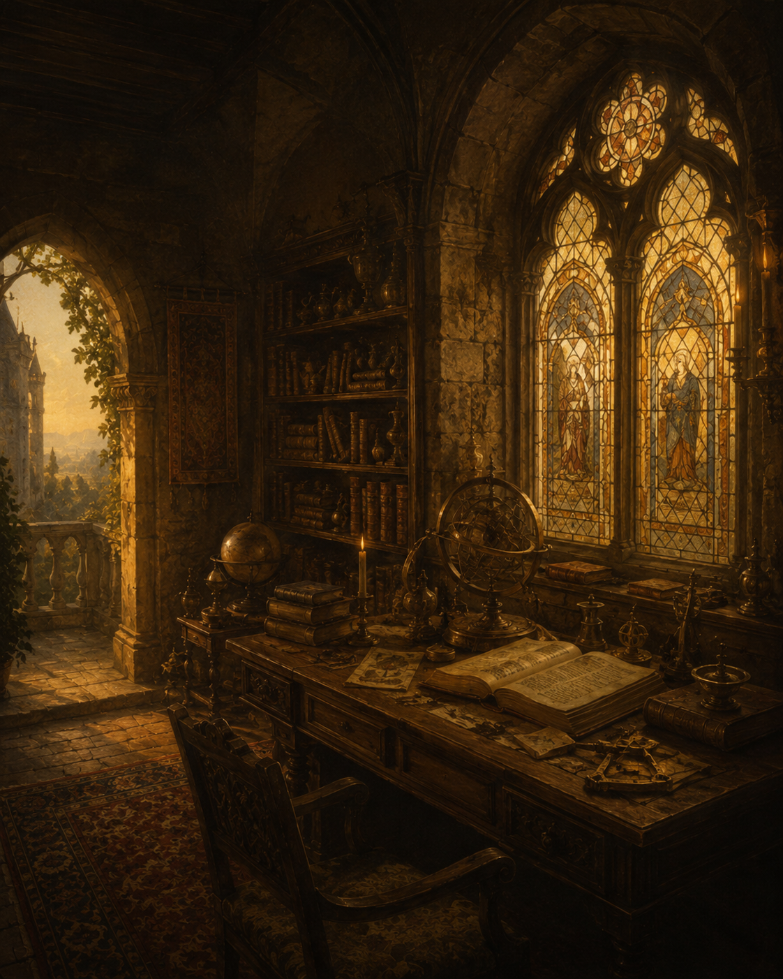 Escritorio con vitral — filosofía PIRI